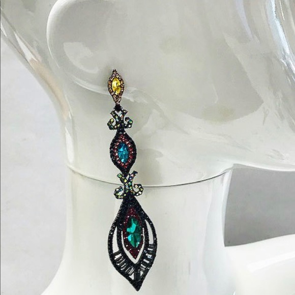 “Strut Like A Peacock” Multi Crystal Color Earrings, NWT-Boutique - Picture 6 of 16